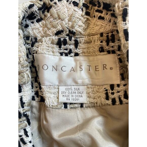 Doncaster Vintage Woven Blazer Jacket 100% Silk Size 6 Ivory Black Crop Open - Picture 2 of 4
